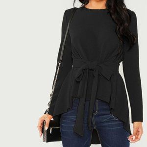 🌞SHEIN Black Long Sleeve Tie Waist Top🌞